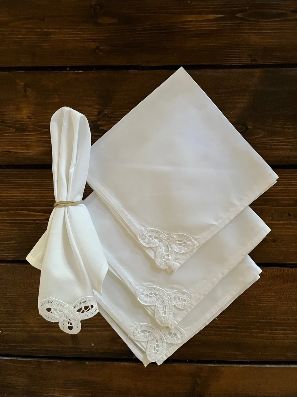 White Embroidered Lace-Edge Table Placemat & Napkin Set of 4